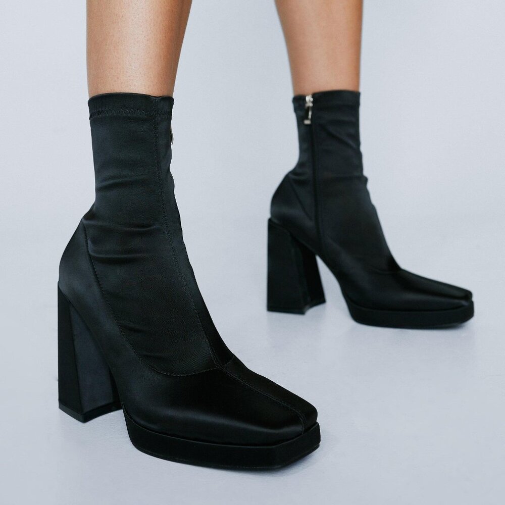 Satin Square Toe Ankle Sock Boot